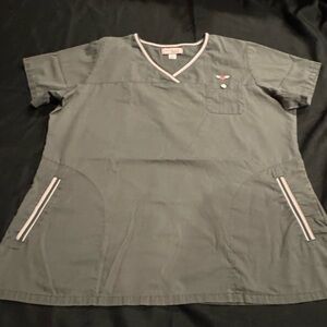 Koi Gray V-Neck Scrub Top with beautiful details.